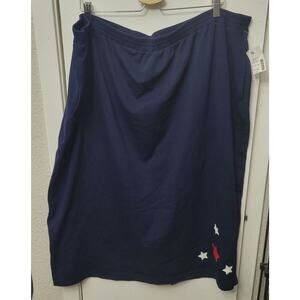 Maggie Barnes Womens Plus Size 3XL Navy Blue Stars Back Slit Mid Length Skirt